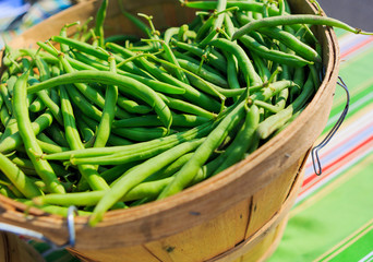 Fresh Vegetables at farmer's market including beans, squash, let