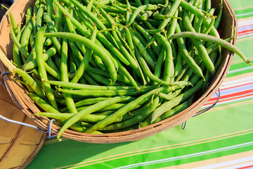 Fresh Vegetables at farmer's market including beans, squash, let