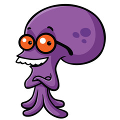Smiling Nerd Smart Octopus Cartoon Vector