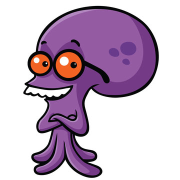 Smiling Nerd Smart Octopus Cartoon Vector