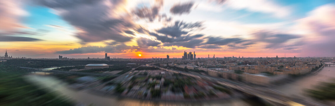 Tilt And Shift Sunset View Of Moscow Sunset Panorama