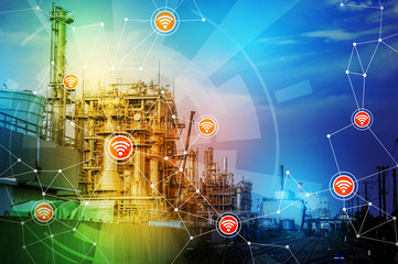 modern factory building and wireless communication network, abstract image visual