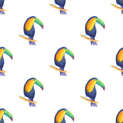 Watercolor seamless pattern with toucans