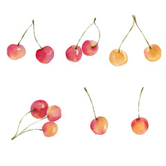 Watercolor cherries isolated on white background. - 121193237