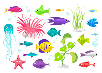 Naklejka premium Cartoon fish collection set