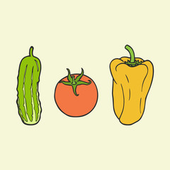 vector vegetarian vegetables set - pepper, tomato, cucumber