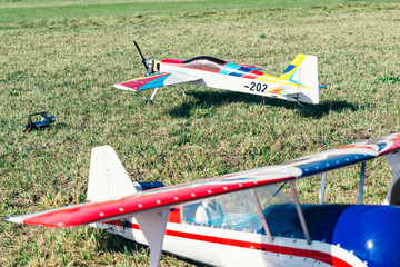 Two radio controlled aircrafts with methanol engine.