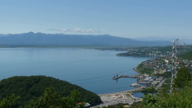 Petropavlosk Kamchatka,harbor view with lenin square and avacha bay high angle shot