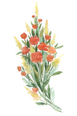 floral panel in retro style illustration of a watercolor