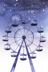 Ferris wheel watercolor illustration