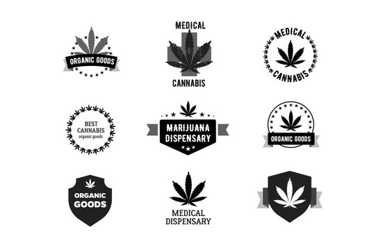 Bages and labels for medical marijuana. Cannabis logo