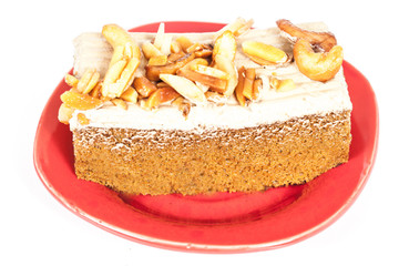 Coffee cake with cashew nut on white background