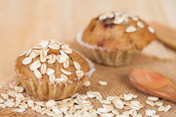 Banana cup cake with oat flakes