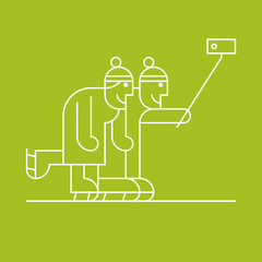 Old, senior people skating and making selfie vector clipart