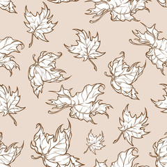 Autumn red maple leaves seamless pattern