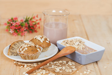 Banana cup cake with oat flakes