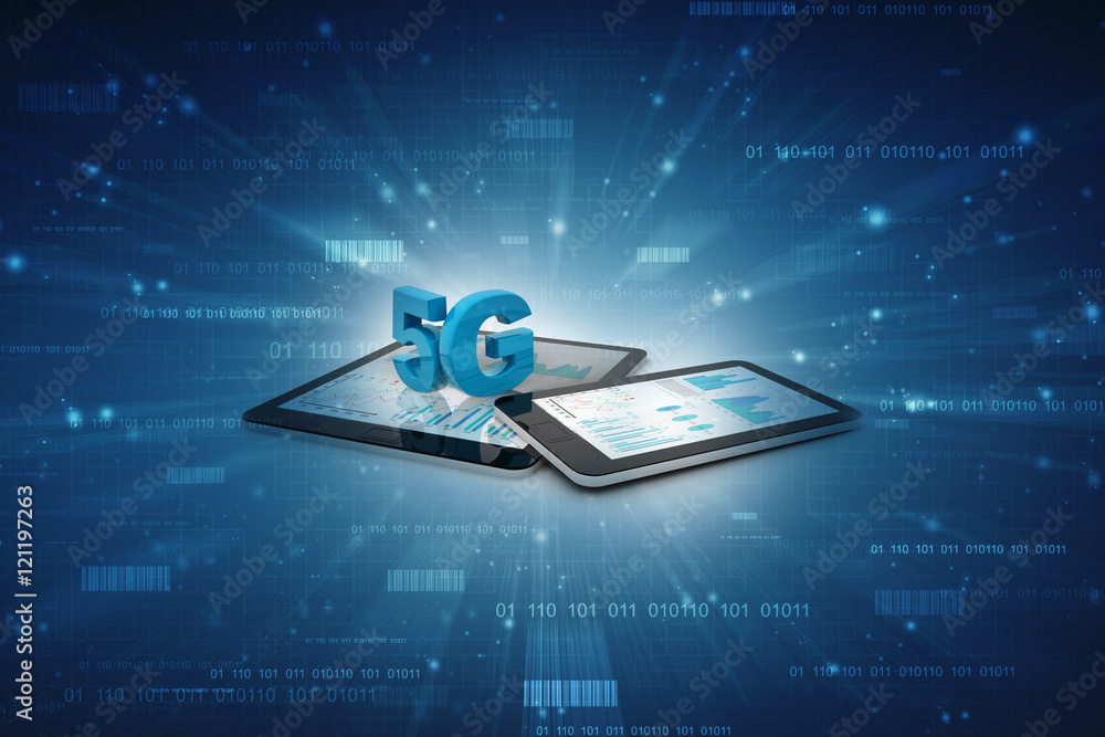 Aufkleber 3d rendering 5g network mobile with data