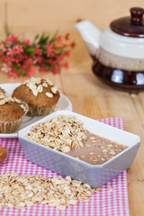 oat flakes mix with chocolate milk in blow