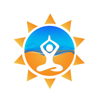 Yoga waves and sun symbol icon identity card logo vector