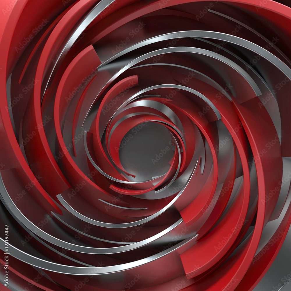 Poster 3d rendering abstract background. twisted concentric shapes. rotated elements with random sizes with