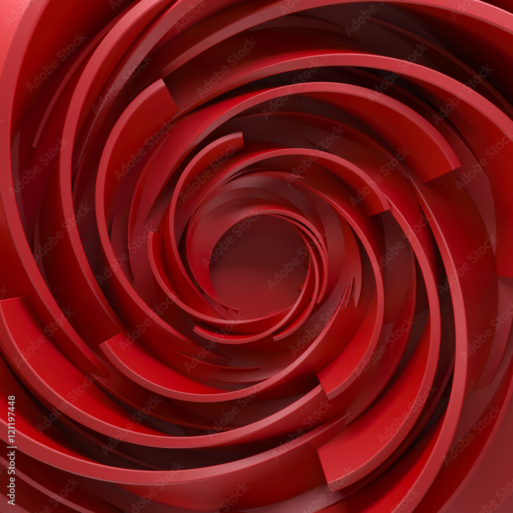 Poster 3d rendering abstract background. twisted concentric shapes. rotated elements with random sizes with