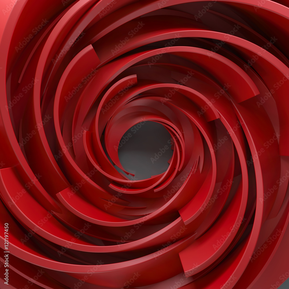 Poster 3d rendering abstract background. twisted concentric shapes. rotated elements with random sizes with