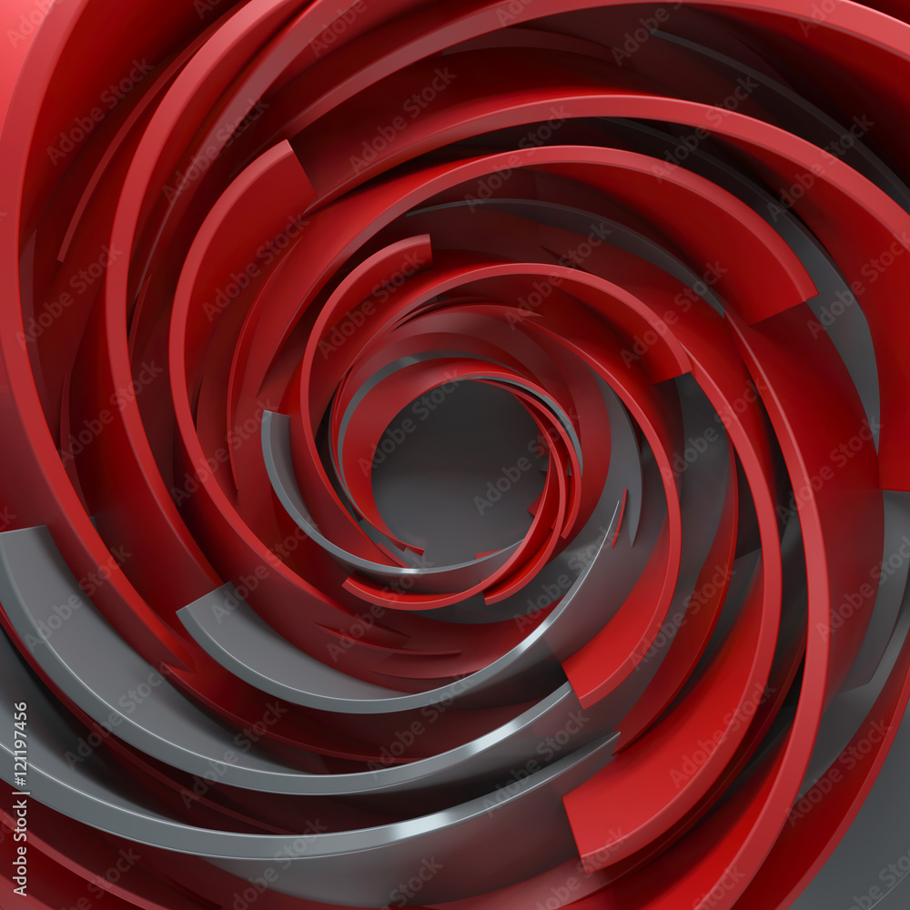 Poster 3d rendering abstract background. twisted concentric shapes. rotated elements with random sizes with