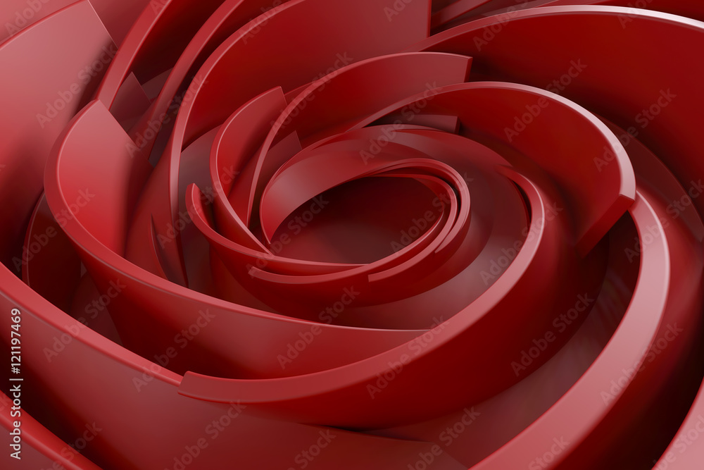 Poster 3d rendering abstract background. twisted concentric shapes. rotated elements with random sizes with