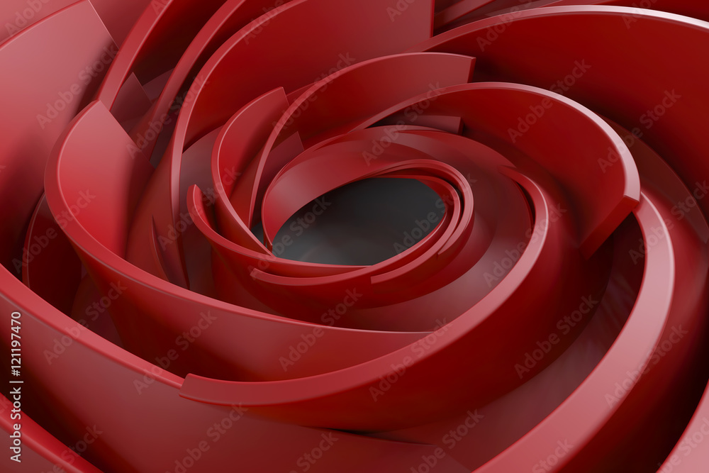 Poster 3d rendering abstract background. twisted concentric shapes. rotated elements with random sizes with