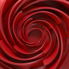 3D rendering abstract background. Twisted concentric shapes. Rotated elements with random sizes with reflective surface.