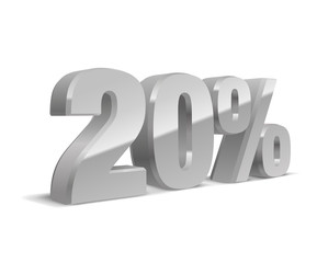 20% percent off, sale white background, silver-gray object 3D. Eps10 Vector.