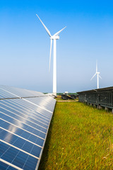  Solar Panel On Grassy Field in countryside with skyline.