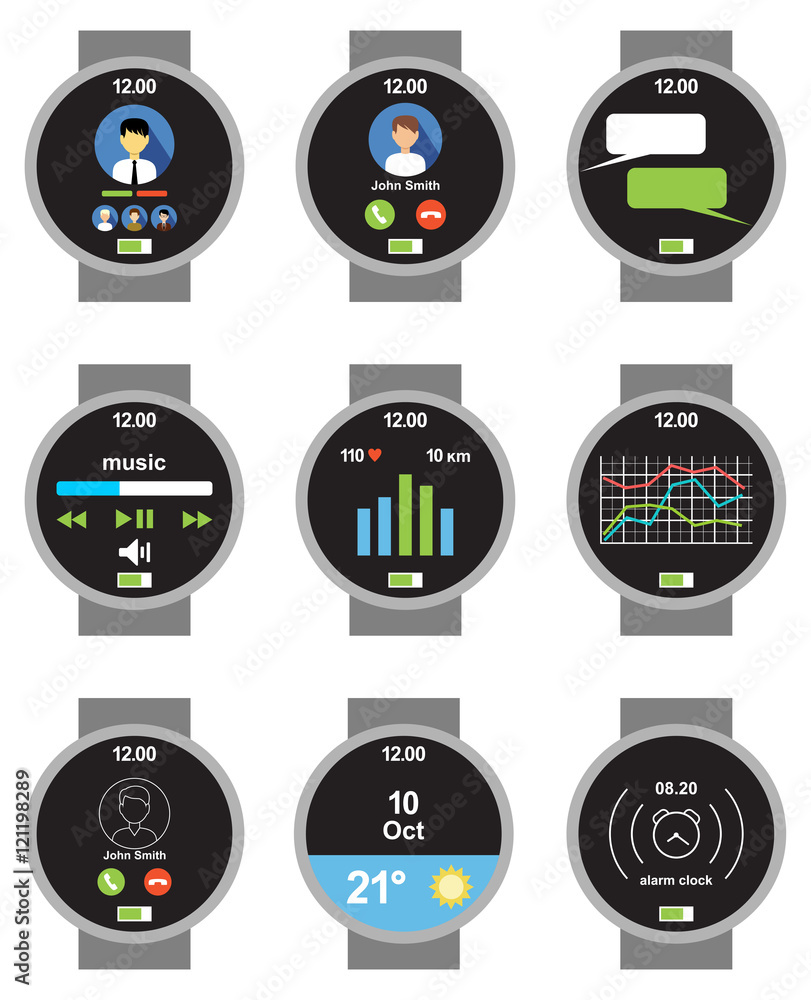 Wall mural Circle smartwatch. Applications on the screen