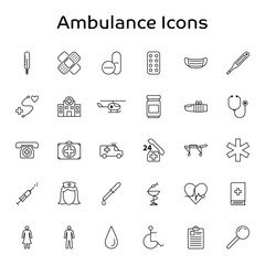 Ambulance, Medical and Healthcare outline vector icons - isolated on white background