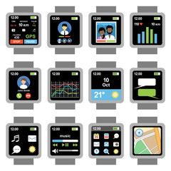 Square smartwatch. Applications on the screen