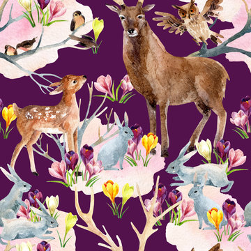 Spring forest seamless pattern.
