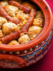 Stuffed cabbage leaves with rice and minced meat. Baked in pot w