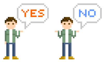 ピクセルイラスト：回答する男性
