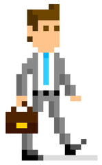 ピクセルイラスト：歩くビジネスマン
