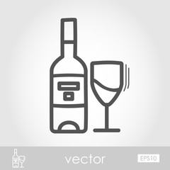 Bottle wine and glass outline icon. Thanksgiving