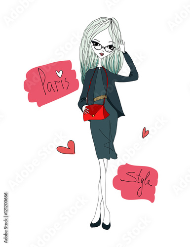 Fashion Illustration with a Fashion Girl Wearing Stylish Clothes