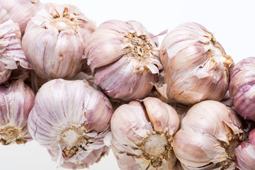 String of garlic isolated on white background