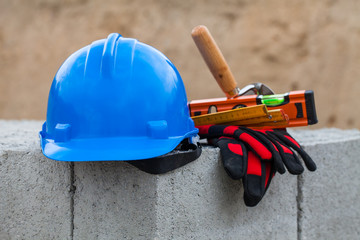 blue helmet on the building site