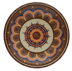Ceramic plate painted in flanders technology on a white backgrou
