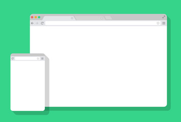 Set of Flat blank browser windows for different devices. Vector. Computer, phone sizes.