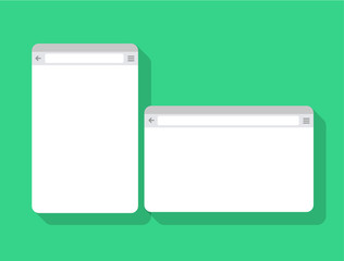 2 web mobile simple set of Browser window white, green background, flat