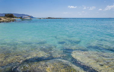 Fototapeta na wymiar Elafonisi beach in Crete island, Greece, wonderful mediterranean beach with turquoise waters and pink sand