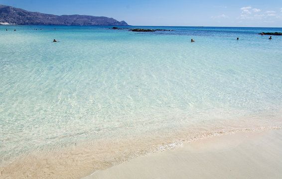 Elafonisi beach in Crete island, Greece, wonderful mediterranean beach with turquoise waters and pink sand