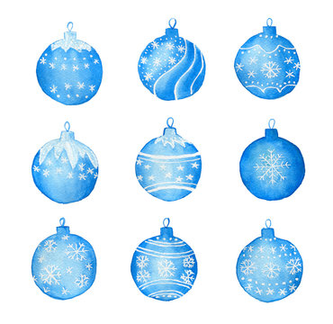 Set With Watercolor Christmas Balls