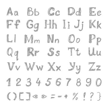 hand drawn letters and numbers latin alphabet
